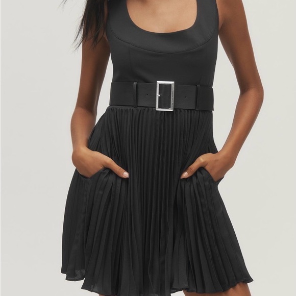 NWT MAEVE BRAND Elegant Black Pleated Dress w/ belted waist Size M - Picture 2 of 6